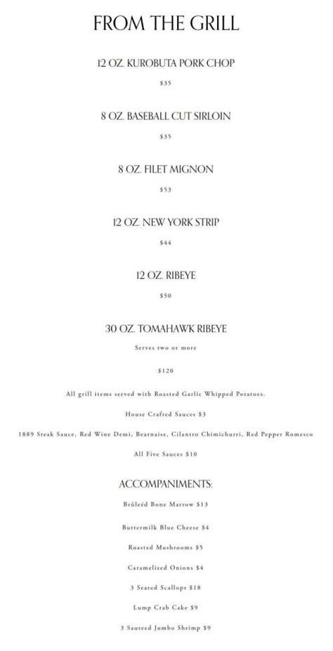 1889 Steakhouse menu in Missoula, Montana, USA