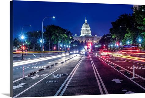 Streetview Of US Capitol Building At Night, Washington DC Wall Art ...