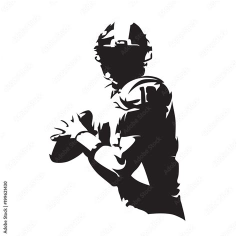 American football player holding ball, isolated vector silhouette. Team ...