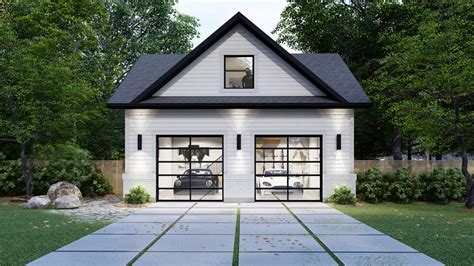 Modern Farm 2 Car Detached Garage With Loft | Architecture Plan — Stamp & Hammer