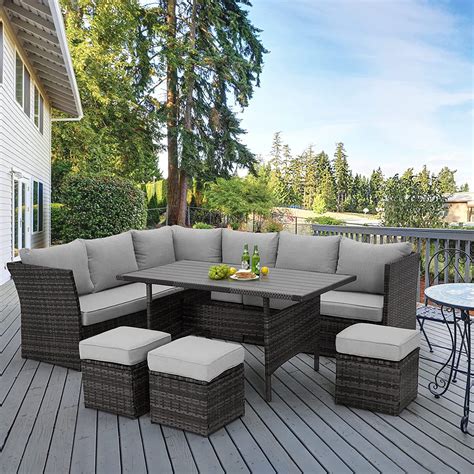 AECOJOY 7 Piece Patio Conversation Set, Outdoor Sectional Sofa Rattan ...