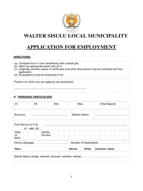 Application Forms For Ethekwini Municipality Vacancies - Employment Form