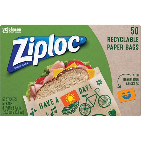 Ziploc Brand Recyclable+Sealable Paper Sandwich Bags, 50 Count ...