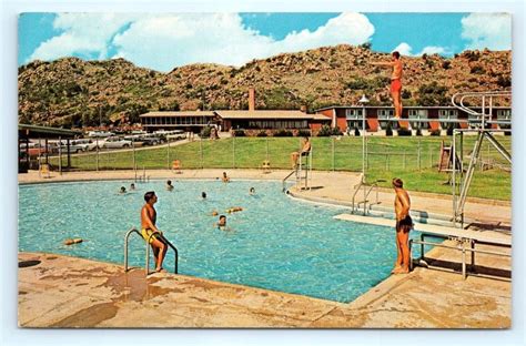 Postcard OK Altus Quartz Mountain Lodge Pool Lake Altus c1950's R72 ...