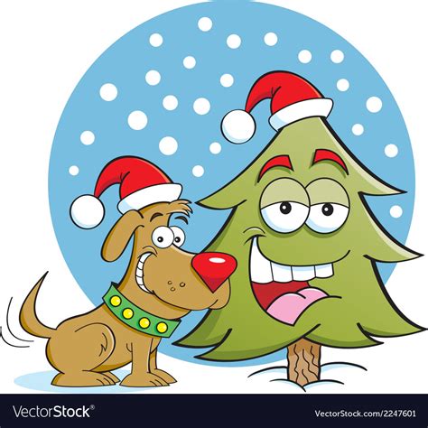 Cartoon christmas dog and tree Royalty Free Vector Image