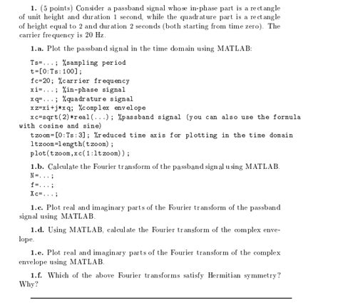 Solved 1. (5 points) Consider a passband signal who se | Chegg.com