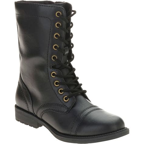 Combat Boots Women Up Lace Military Shoes High Leather Faded Glory New ...