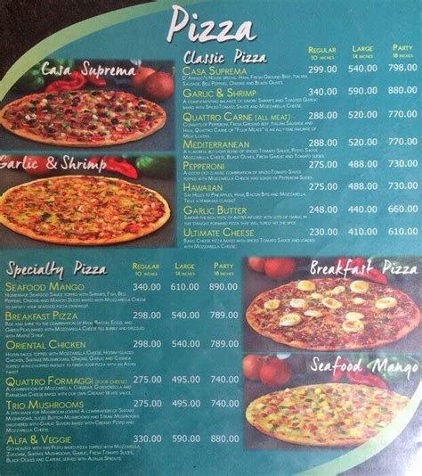 Menu at D'Angelo pizzeria, Pasay, SM Mall Of Asia Main Mall