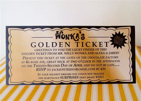 WILLY WONKA Golden Ticket Invitation Digital Printable File/printing Available Upon Request ...