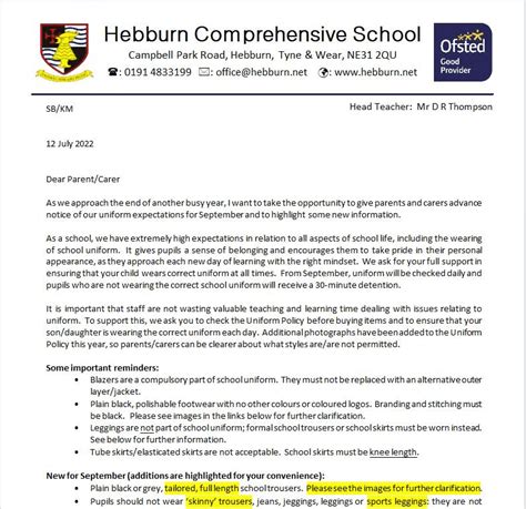 Uniform Letter 12.7.22 - Hebburn Comprehensive School