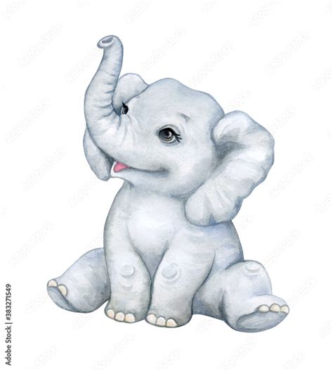 Baby elephant isolated on white background. African animals. Safari. Illustration. Template ...