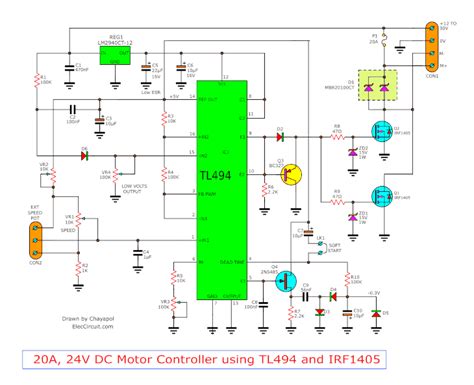 12V-24V PWM Motor controller circuit using TL494-IRF1405