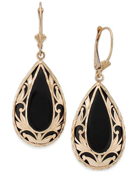 Lyst - Macy'S Onyx Teardrop Decorative Framed Drop Earrings In 14k Gold ...