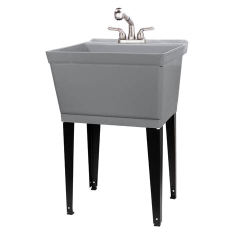 Unbranded Complete 22.875 in. x 23.5 in. Grey 19 Gal. Utility Sink Set with Non-Metallic ...