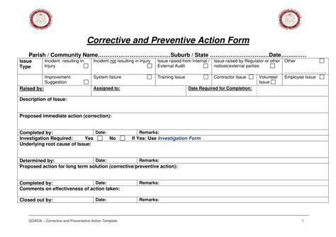 Corrective Action Report Printable Form - Printable Forms Free Online