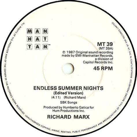 Richard Marx - Endless Summer Nights (1988, Vinyl) | Discogs