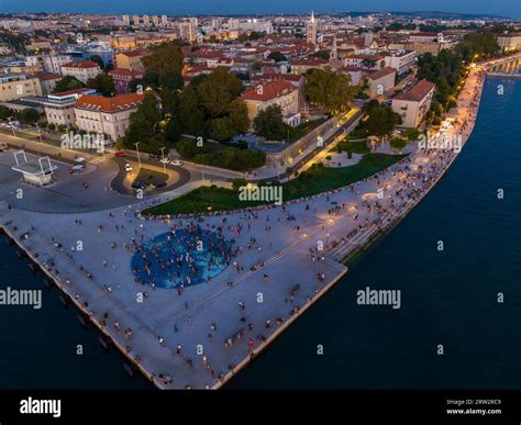 Aerial view of the Sea organs and Sun Salutation in Zadar City, Croatia ...