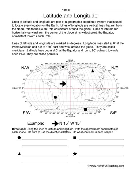 Printable Latitude And Longitude Worksheets