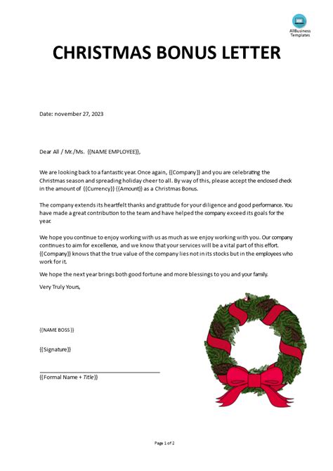 Christmas Bonus Letter | Templates at allbusinesstemplates.com