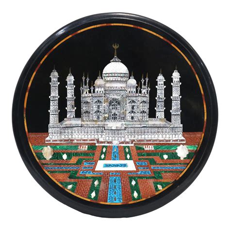 Vintage Black Marble Table Top With Taj Mahal Design With Inlay | Chairish