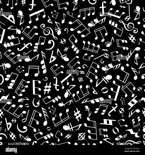 Seamless white musical notation pattern on black background for music, arts and entertainment ...