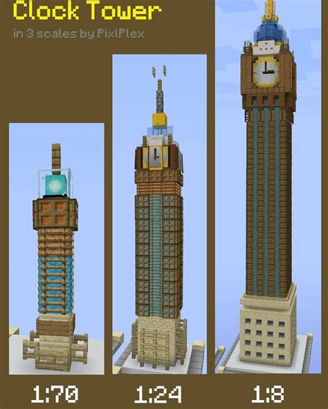 Minecraft Clock Tower in 3 Scales