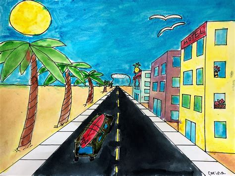 One Point Perspective City Art Lesson for kids - Leah Newton Art | One point perspective ...