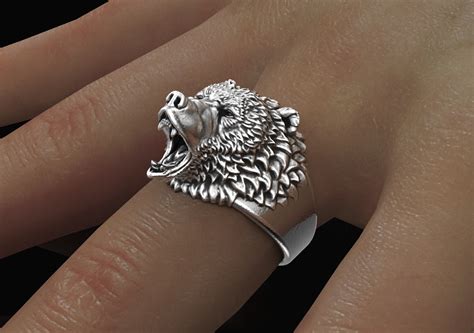 Bear Ring Silver Bear Ring Grizzly Bear Ring Bear Men Ring - Etsy