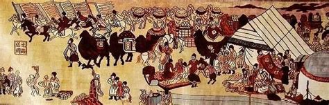 The ancient Silk Road during the Tang Dynasty more than a thousand years ago. Chinese painting ...