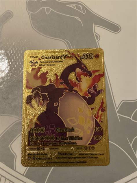 Mavin | Pokemon Charizard VMAX Gigantamax Gold Foil Card SV107/SV122 Fan Art Gold Foil