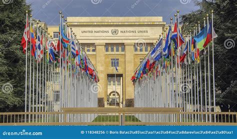 Switzerland; Geneva; March 9, 2018; the Rows of the United Nations ...