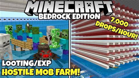 Minecraft Bedrock: Hostile MOB FARM! 7,000 Drops|Hour, With EXP ...