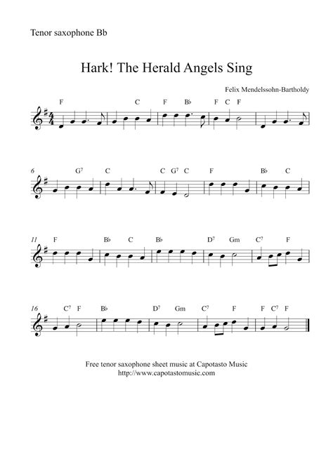 Easy Sheet Music For Beginners: Hark! The Herald Angels Sing | Free Christmas tenor saxophone ...