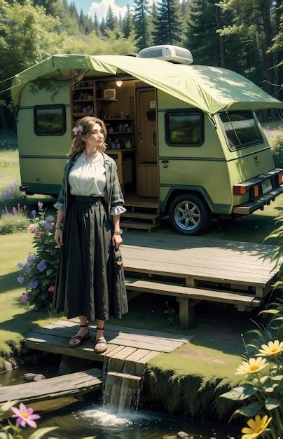 Premium AI Image | Old caravan parked in a camping area in typical ...