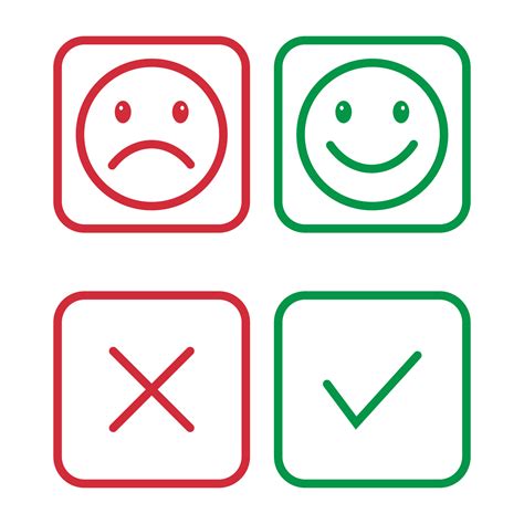 Glossy Happy And Sad Faces, True And False Check Mark, Tick And Cross ...