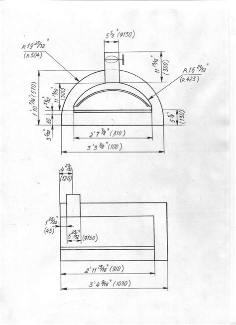 a drawing of an oven with measurements