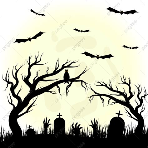 Scary Graveyard Vector Design Images, Halloween Dark Theme Graveyard With Scary Hands Vector ...