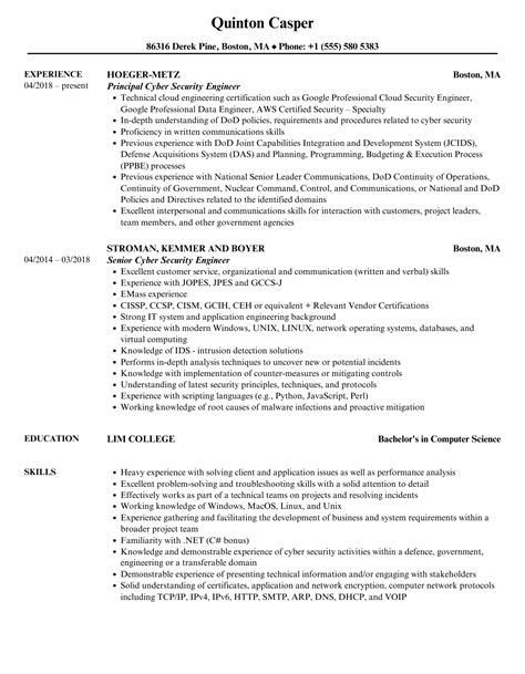 Cyber Security Engineer Resume Samples | Velvet Jobs