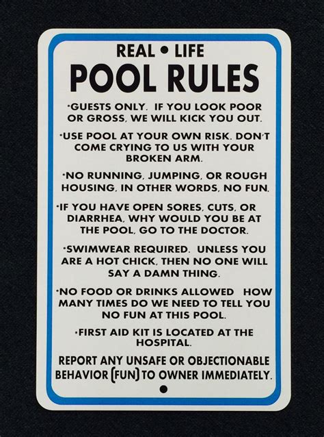 Real Life Pool Rules 12x18 Metal Sign. Funny Pool Rules Sign. - Etsy