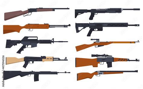 Rifle guns types, military and hunting weapon models, vector isolated ...