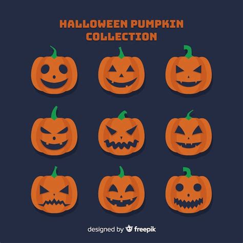 Free Vector | Happy halloween pumpkin faces collection