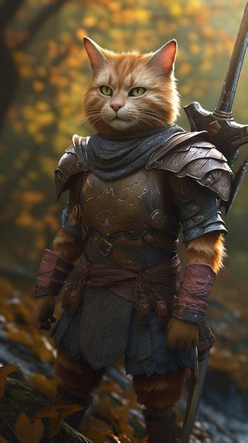 Premium Photo | A cat in a armor with a sword