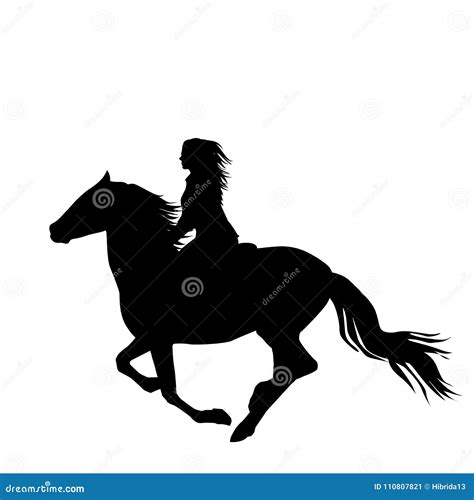 Black Silhouette of a Woman Rider a Running Horse Stock Vector - Illustration of black, action ...