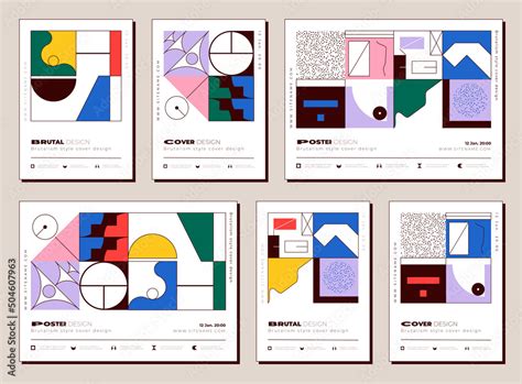 Brutalist vertical covers, brutalist posters. Set of abstract geometric ...