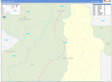 San Juan County, CO Zip Code Wall Map Basic Style by MarketMAPS