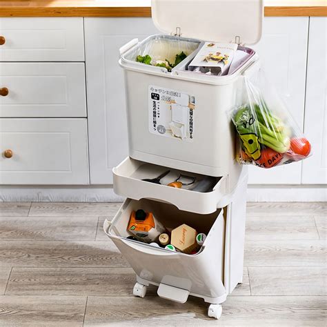 Kitchen Trash Can Rubbish Bin 11 Gallon, 3-Layers Compartment Trash and Recycling Bin with Pedal ...