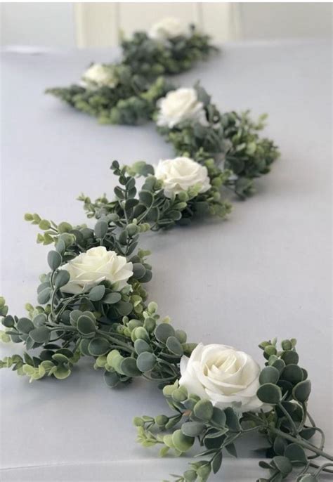 Eucalyptus Garland, White Rose Eucalyptus Garland, Wedding Centerpiece, Boho Arch Flowers ...