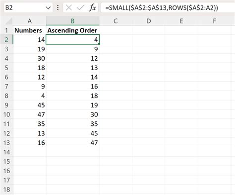 Excel: Formula to Sort Numbers in Ascending or Descending Order