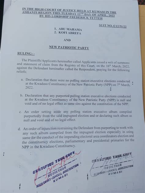 Court grants injunction against Kwadaso NPP constituency election ...