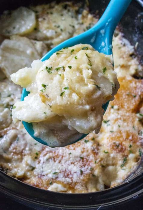 Slow Cooker Cheesy Scalloped Potatoes | A Wicked Whisk